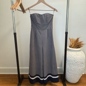 Elegant Strapless Navy and White Jumpsuit